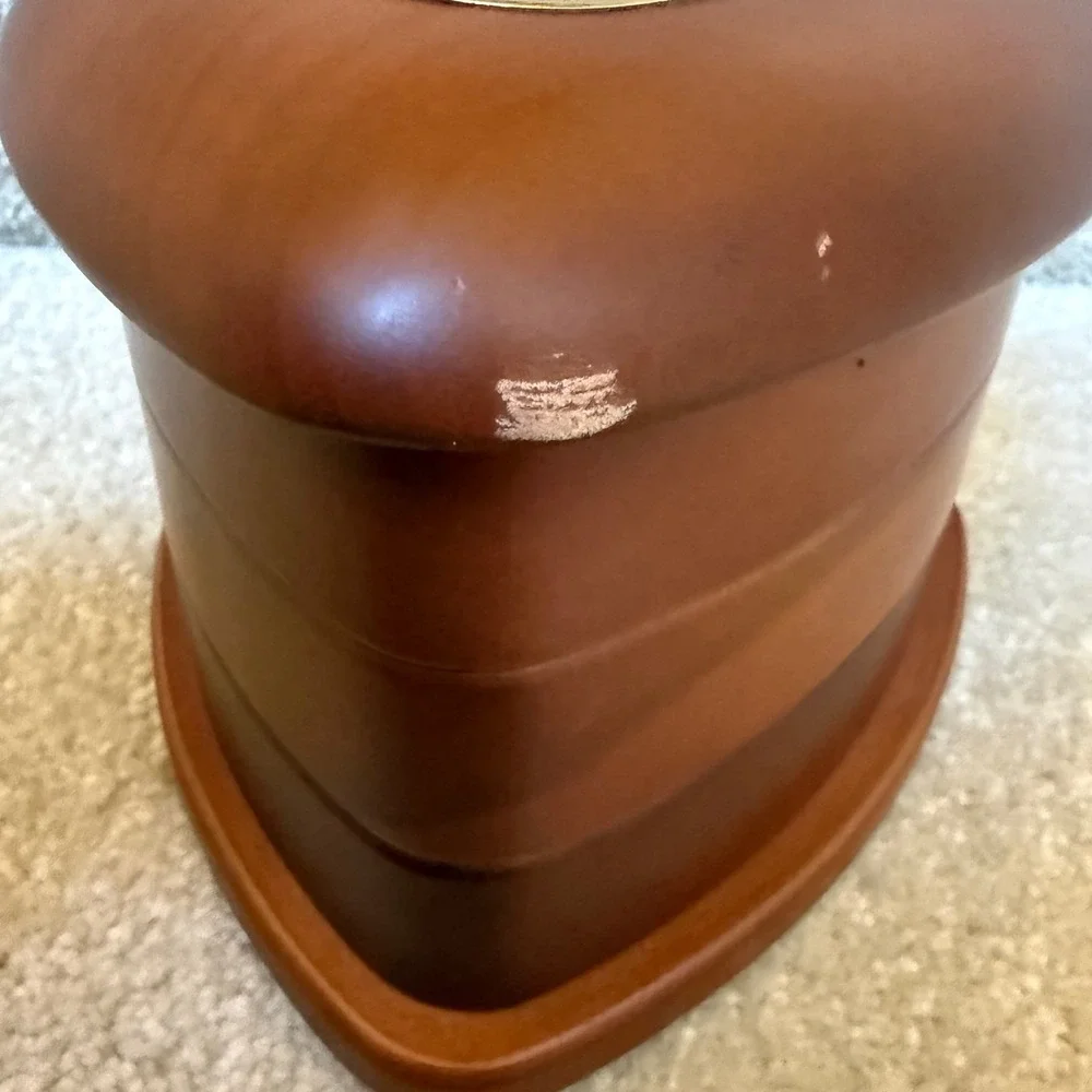 Coronado Jewelry Box Brown Wood 3-Tier Swivel MCM Style Gold Plate Vintage